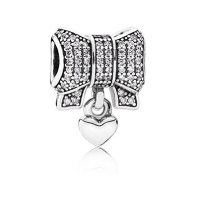 Pandora BOW SILVER CHARM WITH CLEAR CUBIC ZIRCONIA AND HEART
